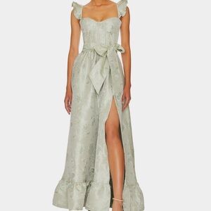 V Chapman Veronica Dress in Sage Brochade